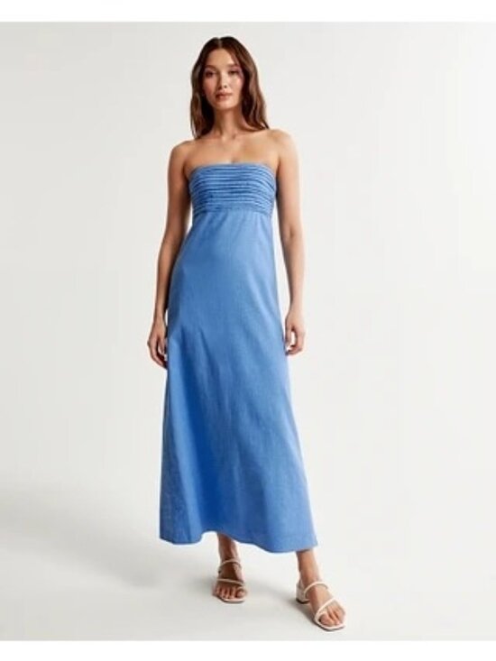 Abercrombie & Fitch Dresses & Skirts - Abercrombie & Fitch Emerson Linen Cotton Blend Maxi Dress Blue XL Preppy Coastal